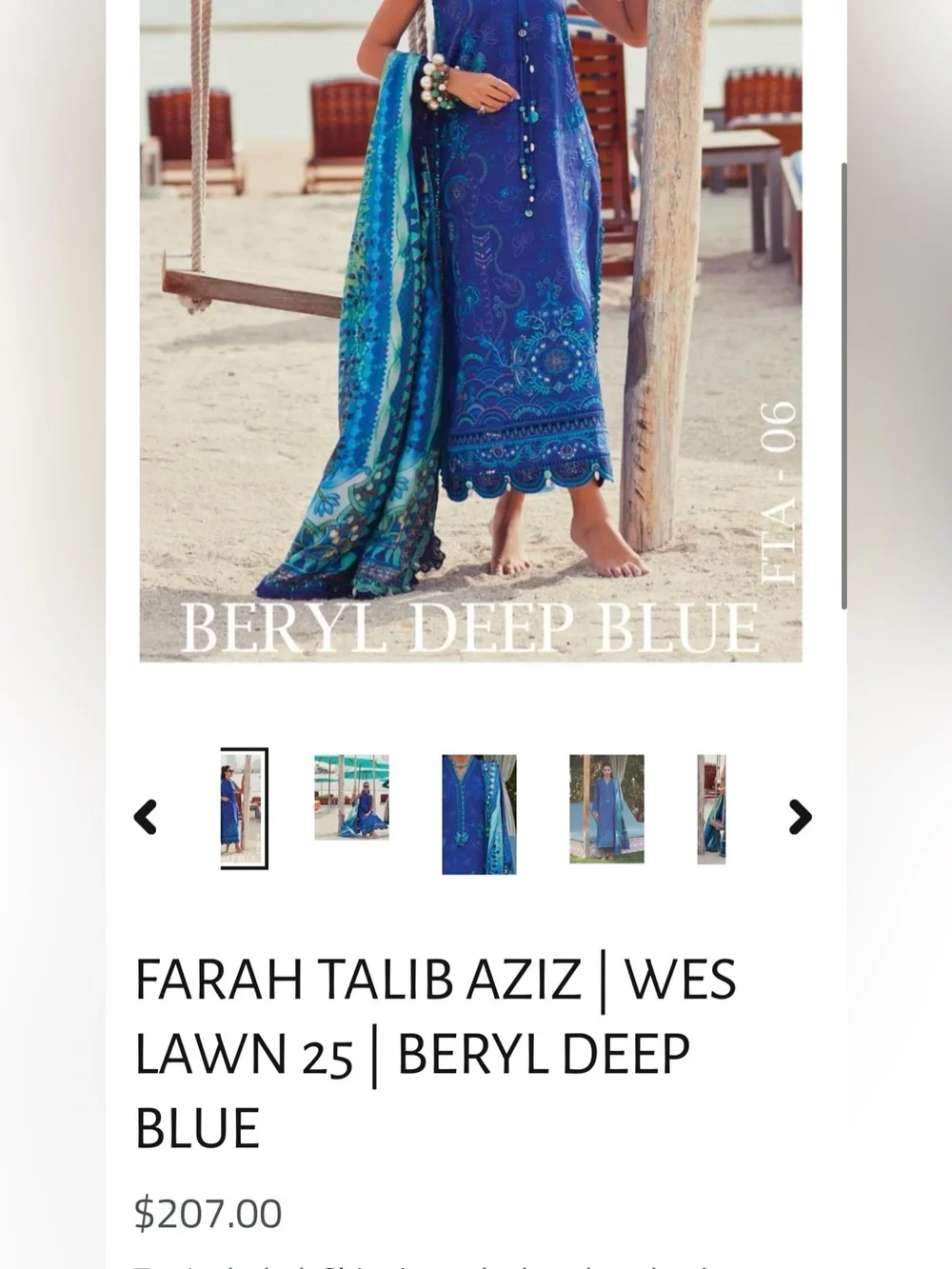 FARAH TALIB AZIZ | LAWN 25 | BERYL DEEP BLUE Indian Pakistani dress - Picture 5 of 9